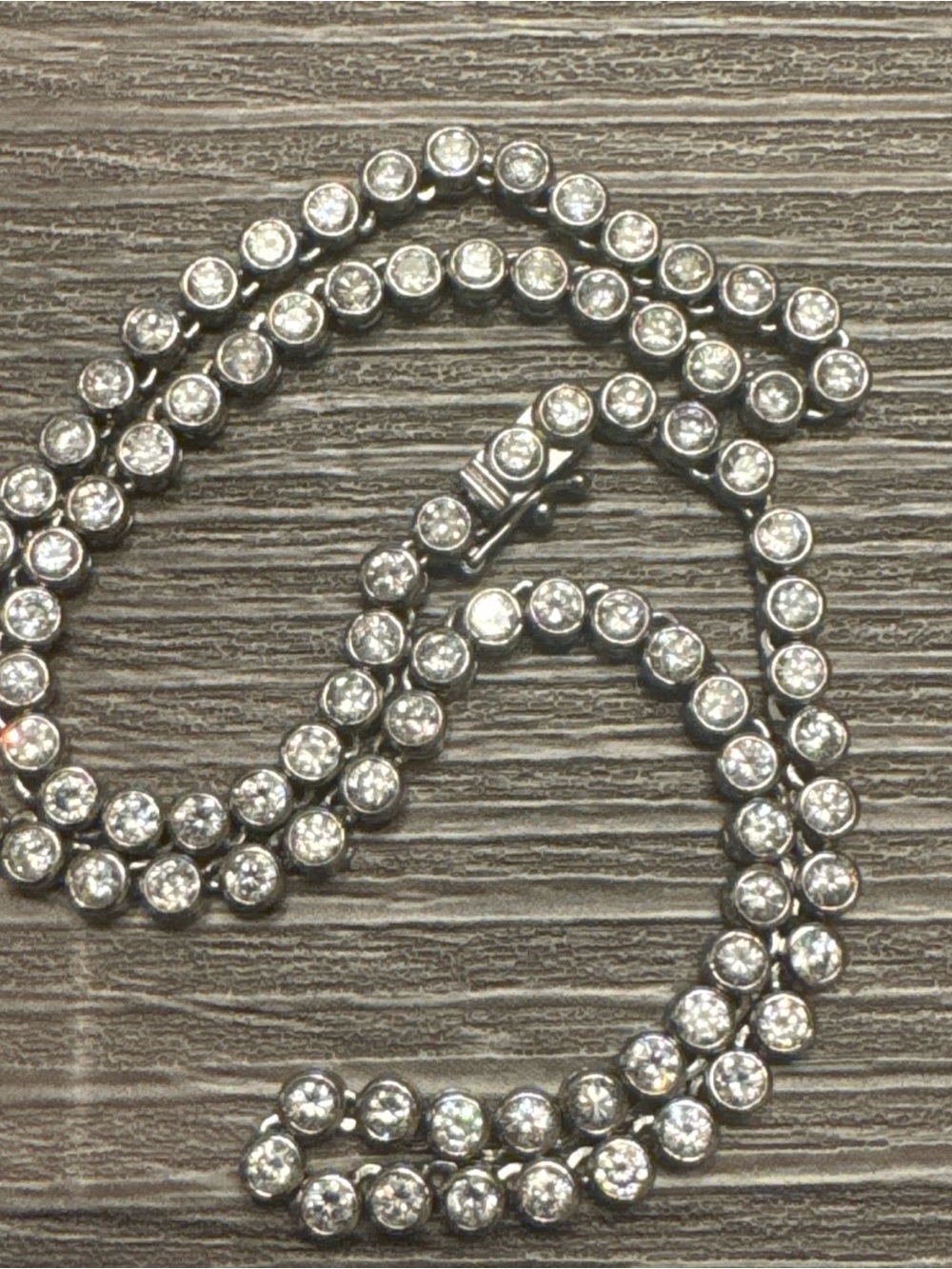 Ralph Lauren Tennis/Collar Necklace CZ &Silver Tone, 16.5”, Safety Clasp, Signed